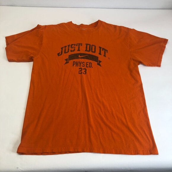 Nike Loose Fit‎ Just Do It Phys Ed Large Swoosh Orange Men Logo T-shirt - Picture 1 of 8